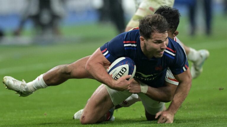 France's Antoine Dupont is tackled during his team's match against Japan in November 2024.