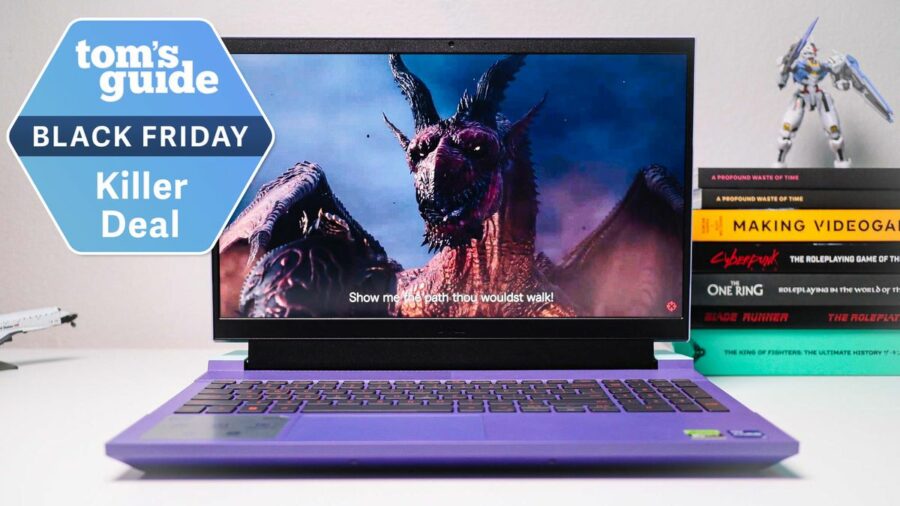 Dell G15 gaming laptop with Killer Deal tag superimposed