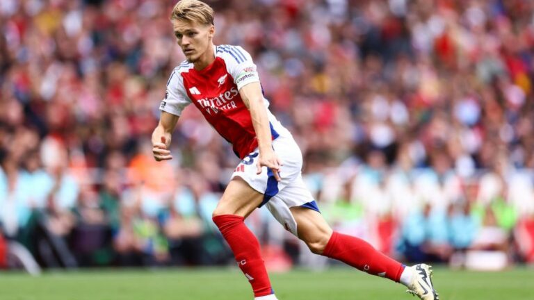 Martin Odegaard of Arsenal during the Premier League match between Arsenal FC and Brighton &amp; Hove Albion FC ahead of the Inter vs Arsenal live stream