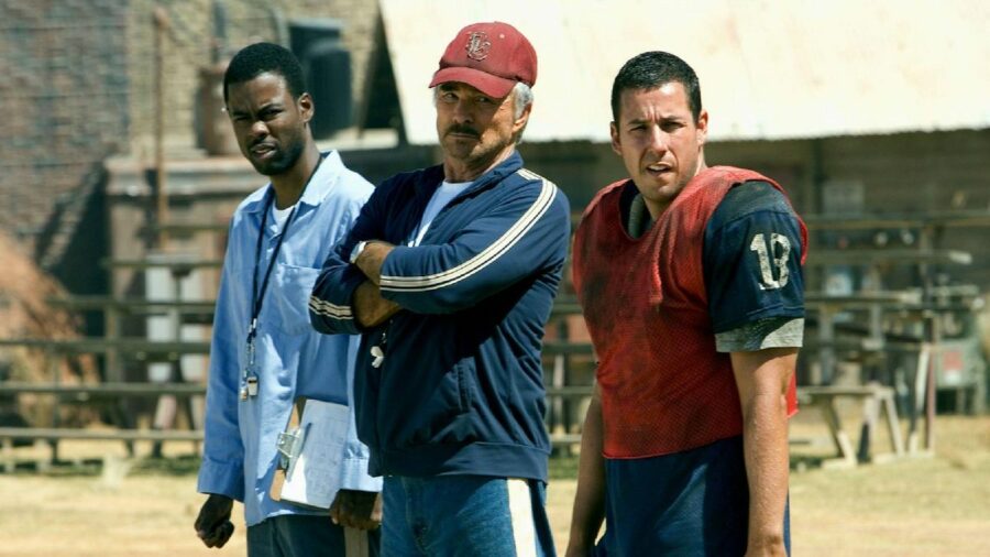 (L-R) Chris Rock as James Farrell, Burt Reynolds as Nate Scarborough and Adam Sandler as Paul Crewe in &quot;The Longest Yard&quot;