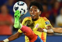 Colombia's defender #17 Johan Mojica kicks the ball ahead of the Colombia vs Ecuador live stream