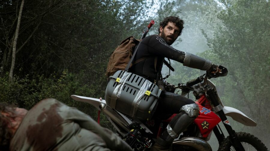 Manel riding his motorcycle in &quot;Apocalypse Z: The Beginning of the End&quot; on Prime Video.