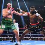 Tyson Fury and Francis Ngannou exchange punches during the Heavyweight fight between Tyson Fury and Francis Ngannou, boxing schedule