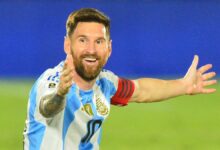 Argentina's forward #10 Lionel Messi reacts during the 2026 FIFA World Cup South American qualifiers in the run up to the Argentina vs Peru live stream