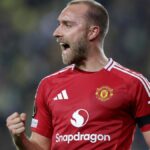 Christian Eriksen of Manchester United celebrates scoring a goal during the UEFA Europa League 2024/25 match between Fenerbahce SK and Manchester United ahead of the Man Utd vs PAOK live stream