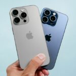 iPhone 16 Pro (silver) and iPhone 15 Pro (blue) compared