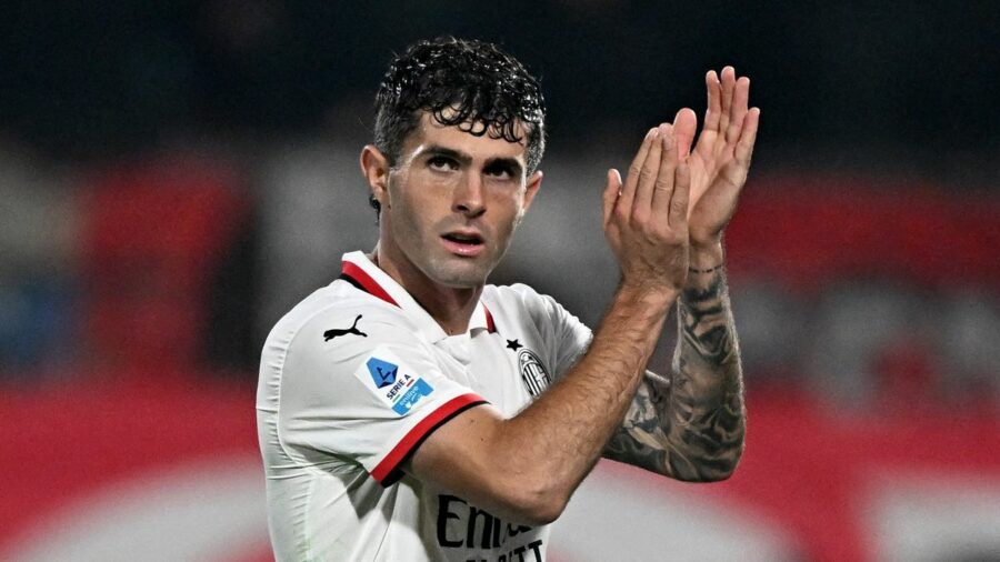 AC Milan's American forward #11 Christian Pulisic leaves the pitch ahead of the Real Madrid vs AC Milan live stream in the 2024/25 Champions League