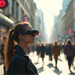 AI image showing a woman with futuristic smart glasses