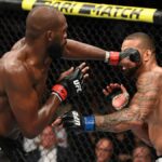 Jon Jones punches Thiago Silva of Brazil ahead of UFC 309: Jones vs Miocic at MSG, New York