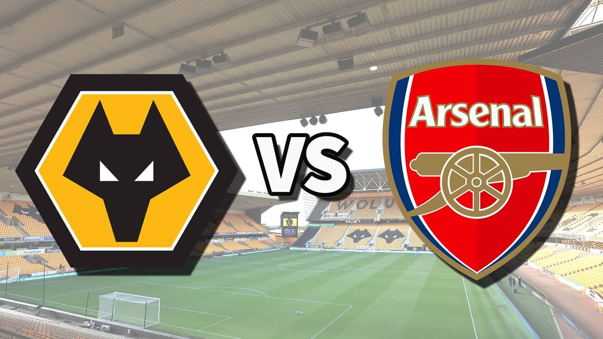 جریان زنده گرگ-آرسنال: نحوه تماشای مسابقه لیگ برتر The Wolverhampton Wanderers and Arsenal club badges on top of a photo of Molineux stadium in Wolverhampton, England
