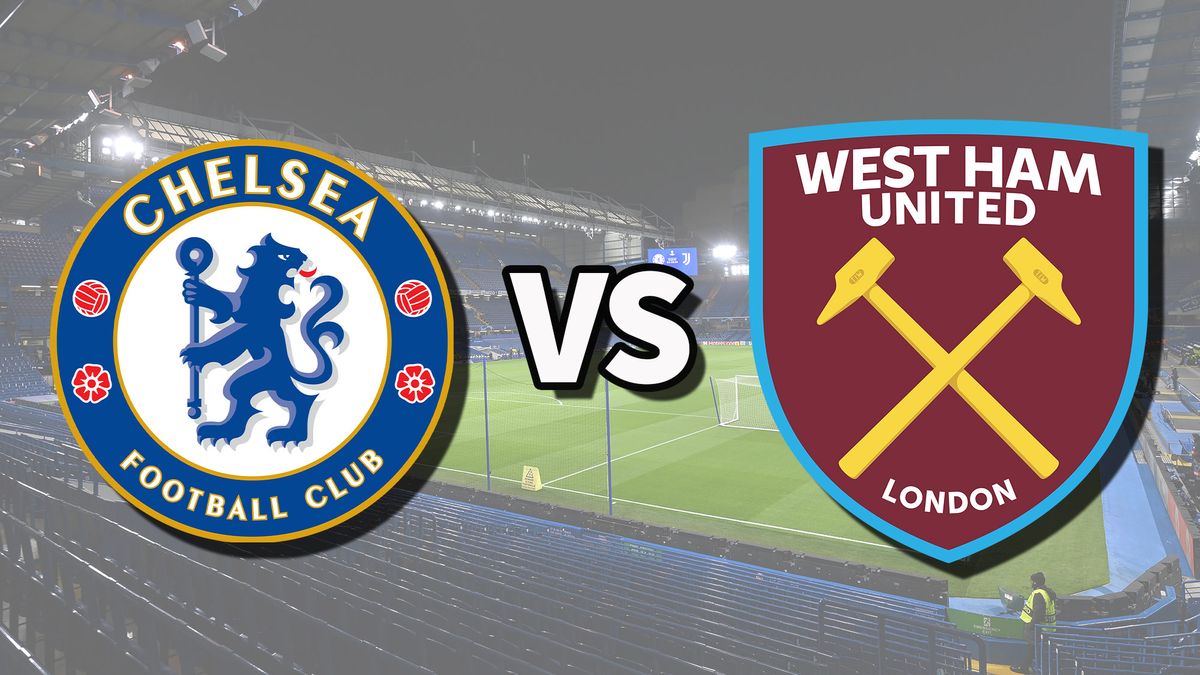 Chelsea vs West Ham Live Stream: نحوه تماشای بازی لیگ برتر به صورت آنلاین The Chelsea and West Ham United club badges on top of a photo of Stamford Bridge in London, England