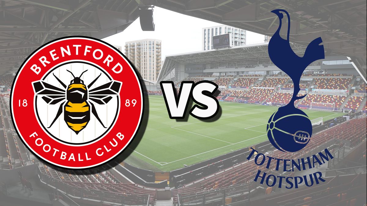 جریان مستقیم برنتفورد در مقابل تاتنهام: نحوه تماشای بازی لیگ برتر به صورت آنلاین The Brentford and Tottenham Hotspur club badges on top of a photo of Brentford Community Stadium in Brentford, England
