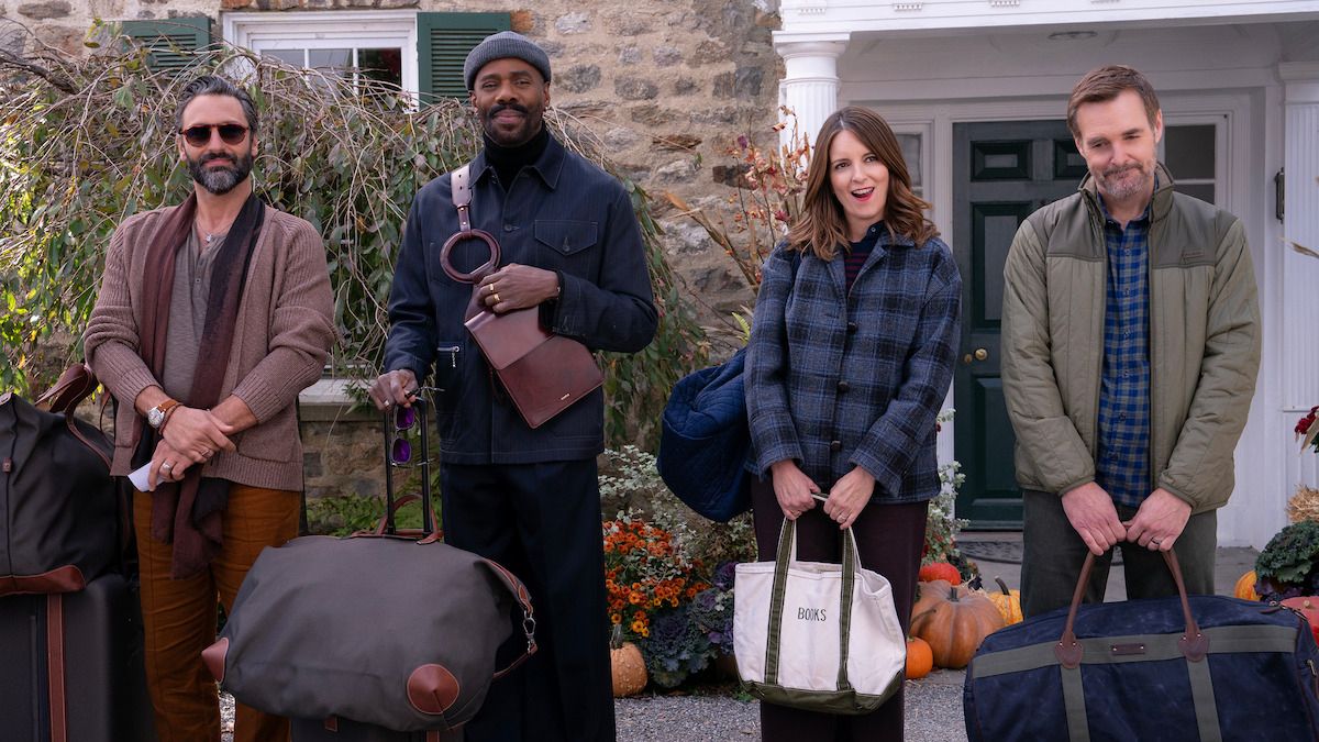 یک سریال کمدی جدید که توسط Netflix ، Tina Fey ، Steve Carrell و Colman Domingo بازی می شود و ما قبلاً تاریخ انتشار داریم L-R: Claude (Marco Calvani), Danny (Colman Domingo), Kate (Tina Fey) and Jack (Will Forte) have their bags packed for Netflix's "The Four Seasons"
