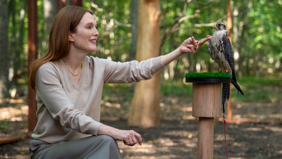 Netflix ، Julianne Moore ، Kevin Bacon and Meghann Fahy با یک سریال کمدی تاریک جدید مسخره شده - در اینجا اولین دیدگاه شماست Michaela Kell (Julianne Moore) petting a bird in a promotional still from Netflix's "Sirens"