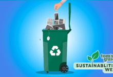 Recycling bin with old electronics in it